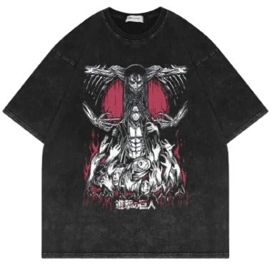 Men's Anime Cartoon Washed Old Men's Short sleeved T-shirt eprolo