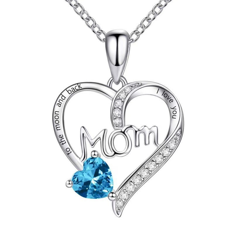 Heart-shaped Engraved Rhinestone Necklace for Mom eprolo