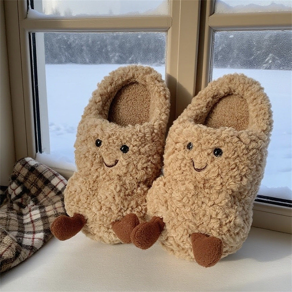 Creative Fun Peanut Indoor Home Warm Cotton Slippers for Women, Ins Plush Student Winter Comfortable Postpartum Shoes eprolo
