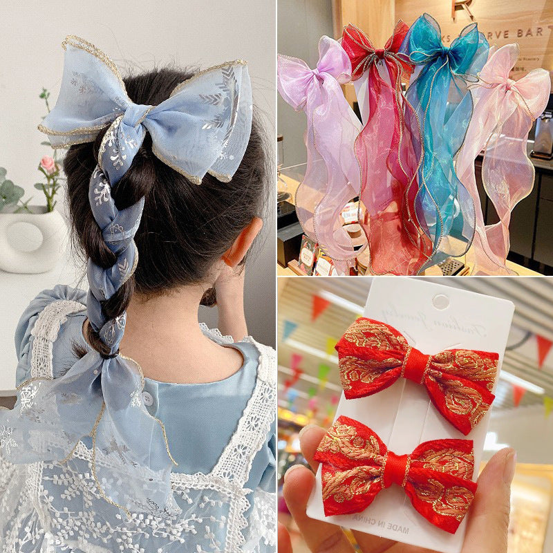 Children's Bow Ribbon Hairpin Girls Headwear Braided Hairband Super Fairy Cute Princess Baby Korean Hair Accessories Hairpin eprolo