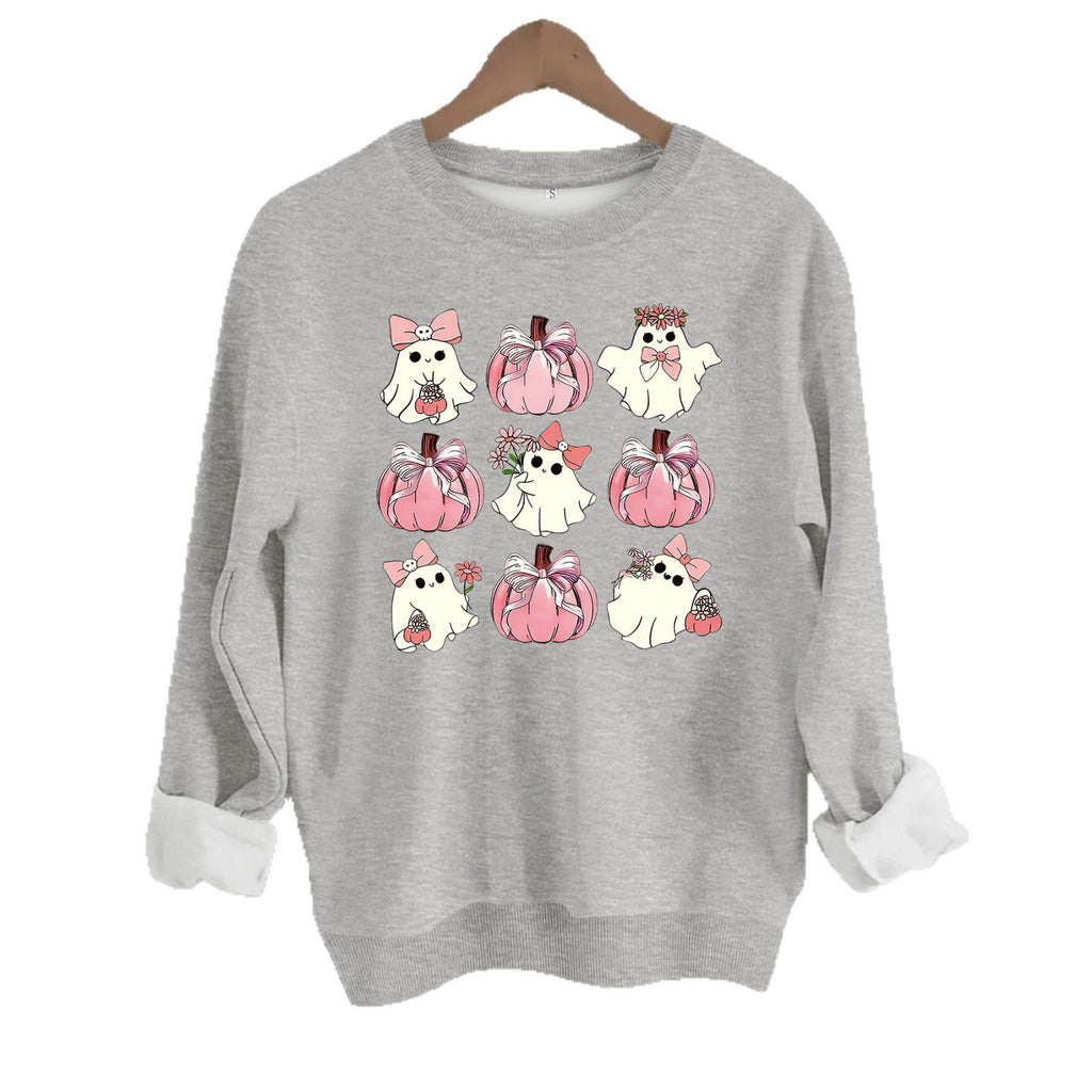 Ghost pumpkin print round neck fleece hoodie eprolo