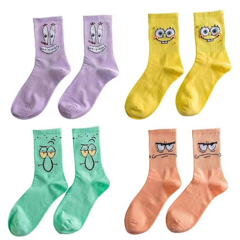 Colored cartoon long tube socks for autumn and winter SpongeBob SquarePants funny mid tube socks eprolo