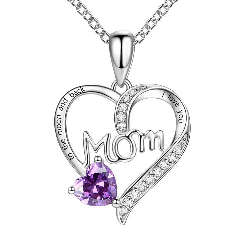 Heart-shaped Engraved Rhinestone Necklace for Mom eprolo