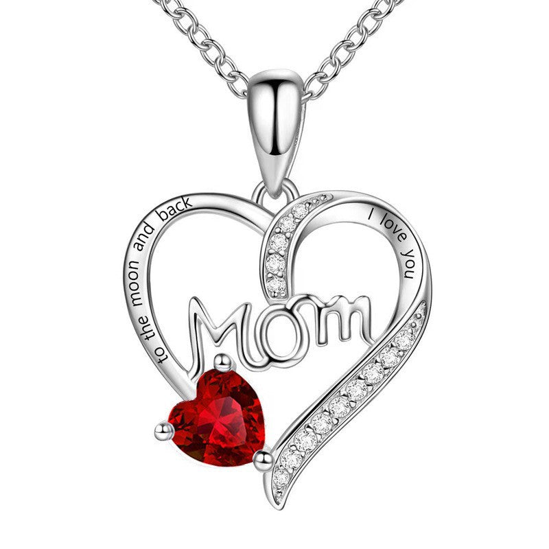 Heart-shaped Engraved Rhinestone Necklace for Mom eprolo