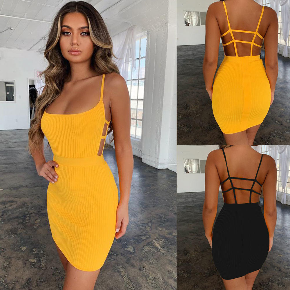 Strap Hollow Bandage Waist Dress