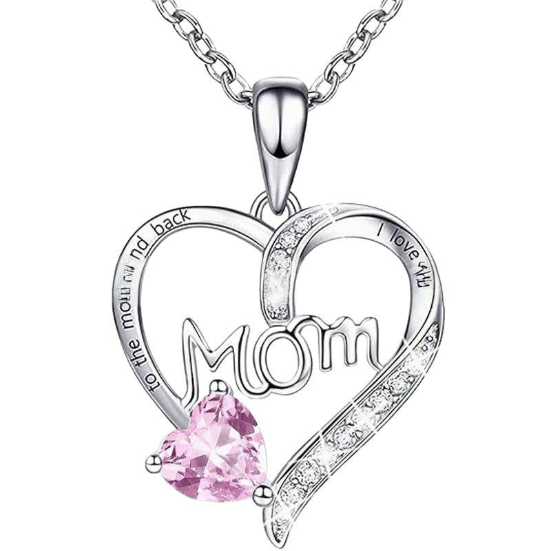 Heart-shaped Engraved Rhinestone Necklace for Mom eprolo