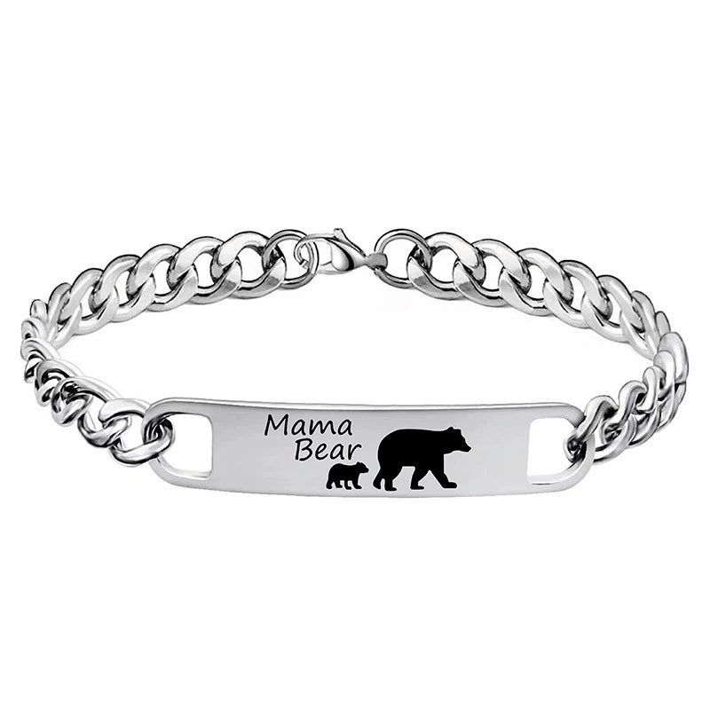 Customized 3-5 days Stainless steel Mama Bear Mother's Day gift engraved titanium steel bracelet eprolo