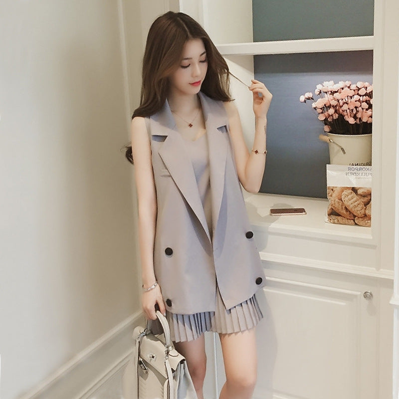 Chic Vintage Mini Pleated Dress Suit