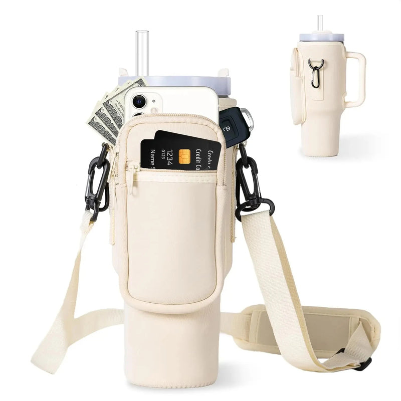 Water Bottle Carrier Bag with Phone Pocket for Stanley 40oz Tumbler with Handle Neoprene Water Bottle Holder Pouch eprolo
