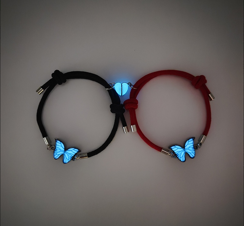 Couples Bracelets Night Light Butterfly Alloy Heart Magnetic Night Glow Handmade eprolo