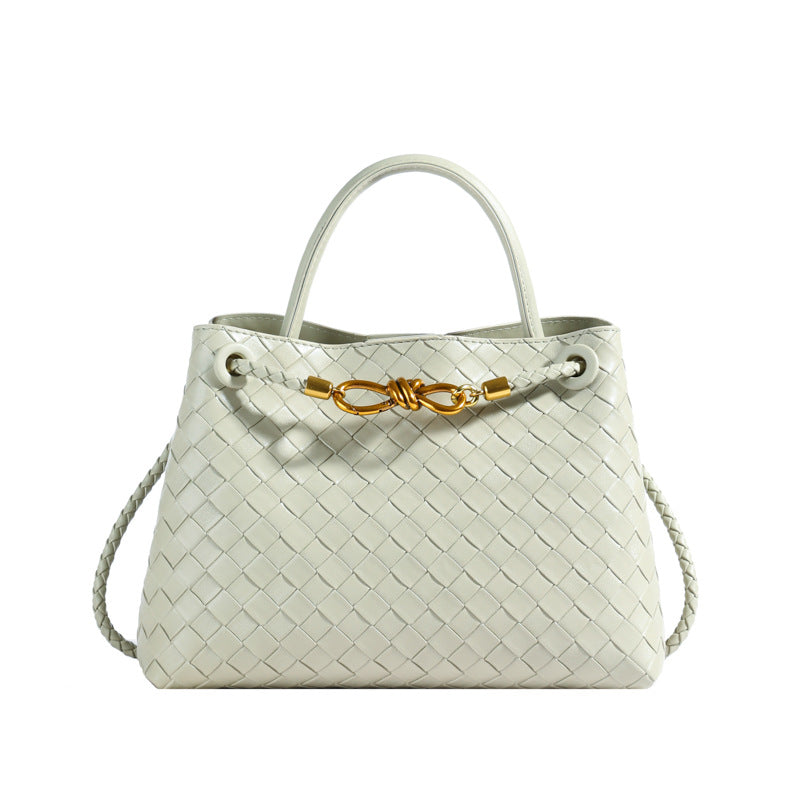 Metal rope buckle woven shoulder bag, fashionable, versatile, retro, commuter bag for women. eprolo