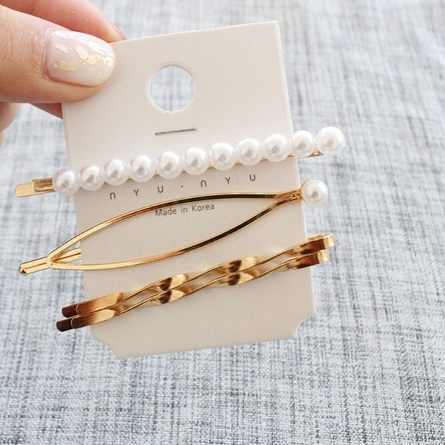 3Pcs/set Pearl Metal Gold Color Hair Clip Bobby Pin Barrette Hairband Hairpin Headdress for women girls Hair Accessories eprolo
