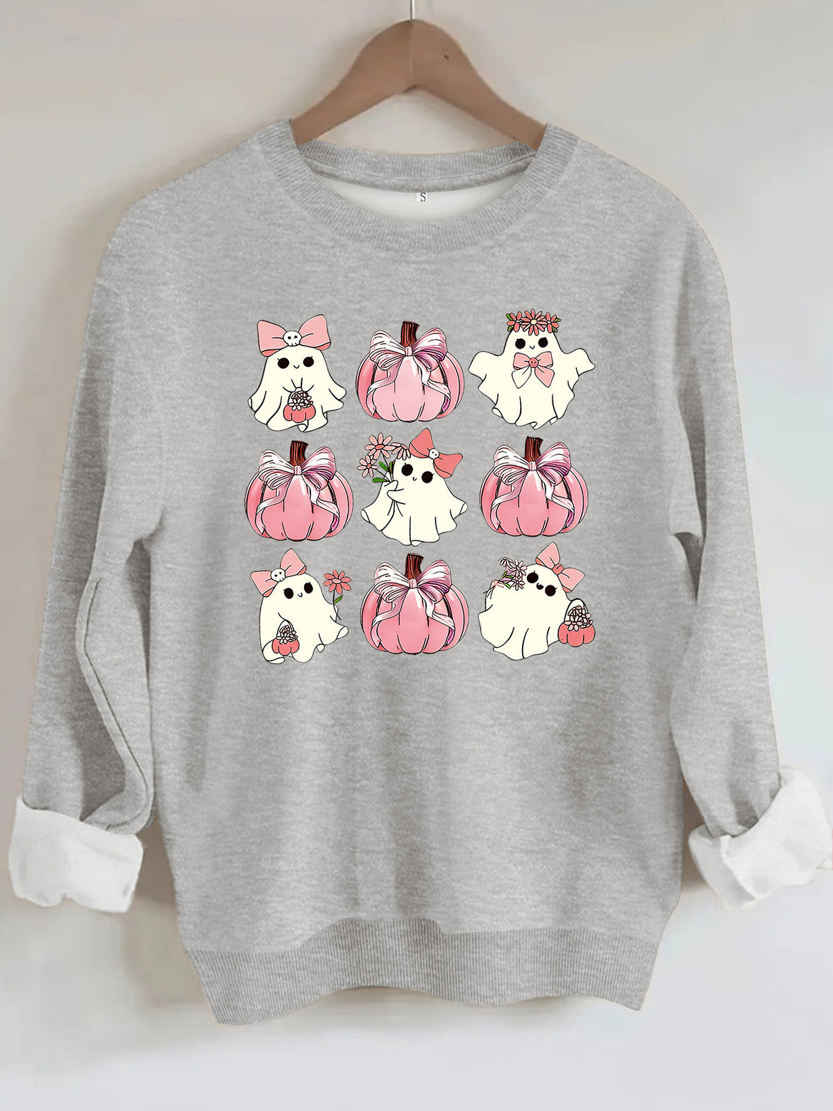 Ghost pumpkin print round neck fleece hoodie eprolo