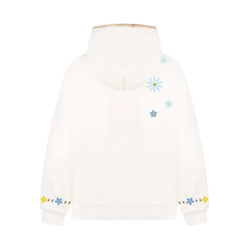 Floral Embroidery Hooded Sweatshirt Unisex Loose Casual Outerwear eprolo
