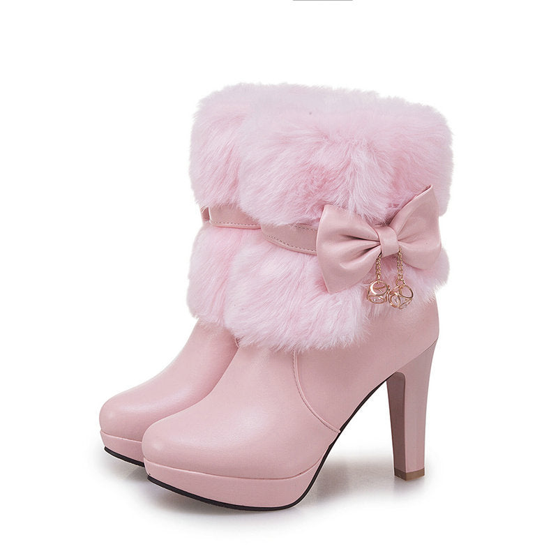 Sweet Princess Autumn And Winter Short Boots Snow Women Middle Boots Women Boots Thick Heel Short Boots Zee's Vibe Vault