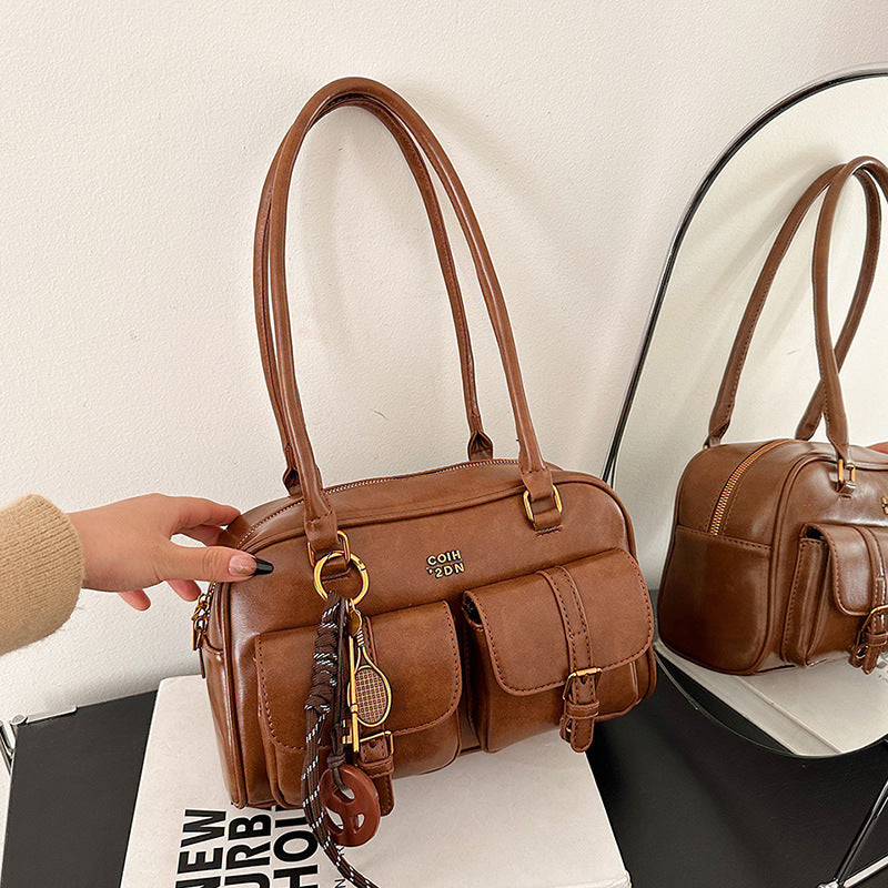 Korean-style Retro Shoulder Bag Fashion Trendy Casual Boston Bag Stylish Bowling Bag eprolo
