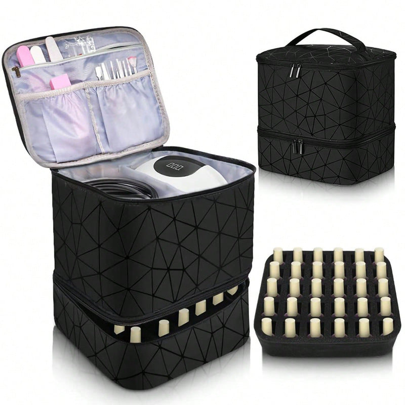 Portable 30-Compartment Nail Organizer Case with Polish & Oil Bags, All-in-One Manicure Tools & Cosmetic Storage Kit eprolo