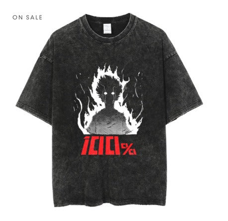 Men's Anime Cartoon Washed Old Men's Short sleeved T-shirt eprolo