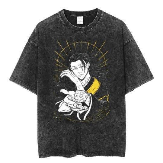 Men's Anime Cartoon Washed Old Men's Short sleeved T-shirt eprolo
