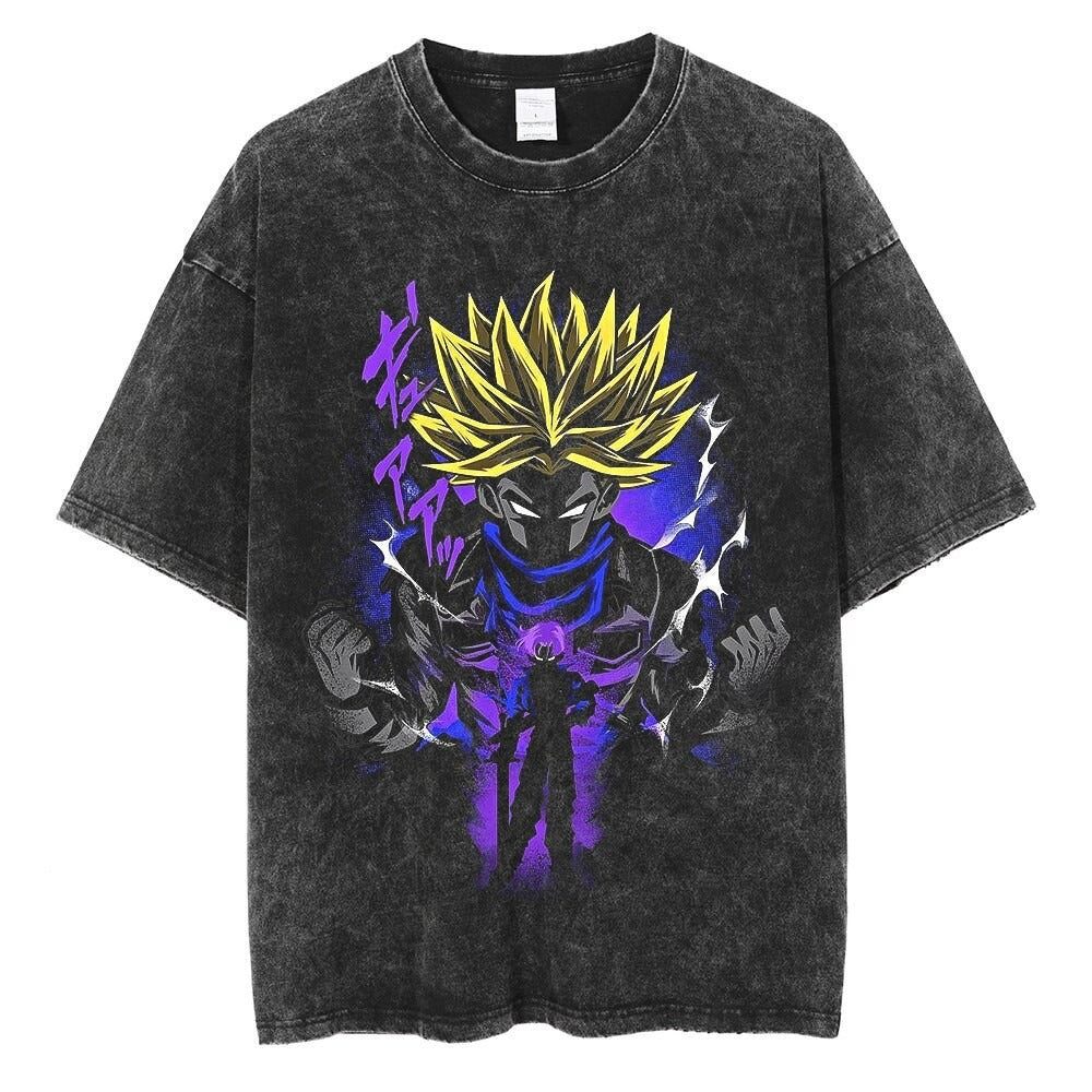 Men's Anime Cartoon Washed Old Men's Short sleeved T-shirt eprolo