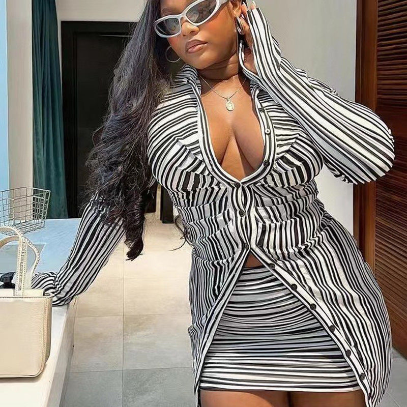 Sexy Striped 2-Piece bodycon