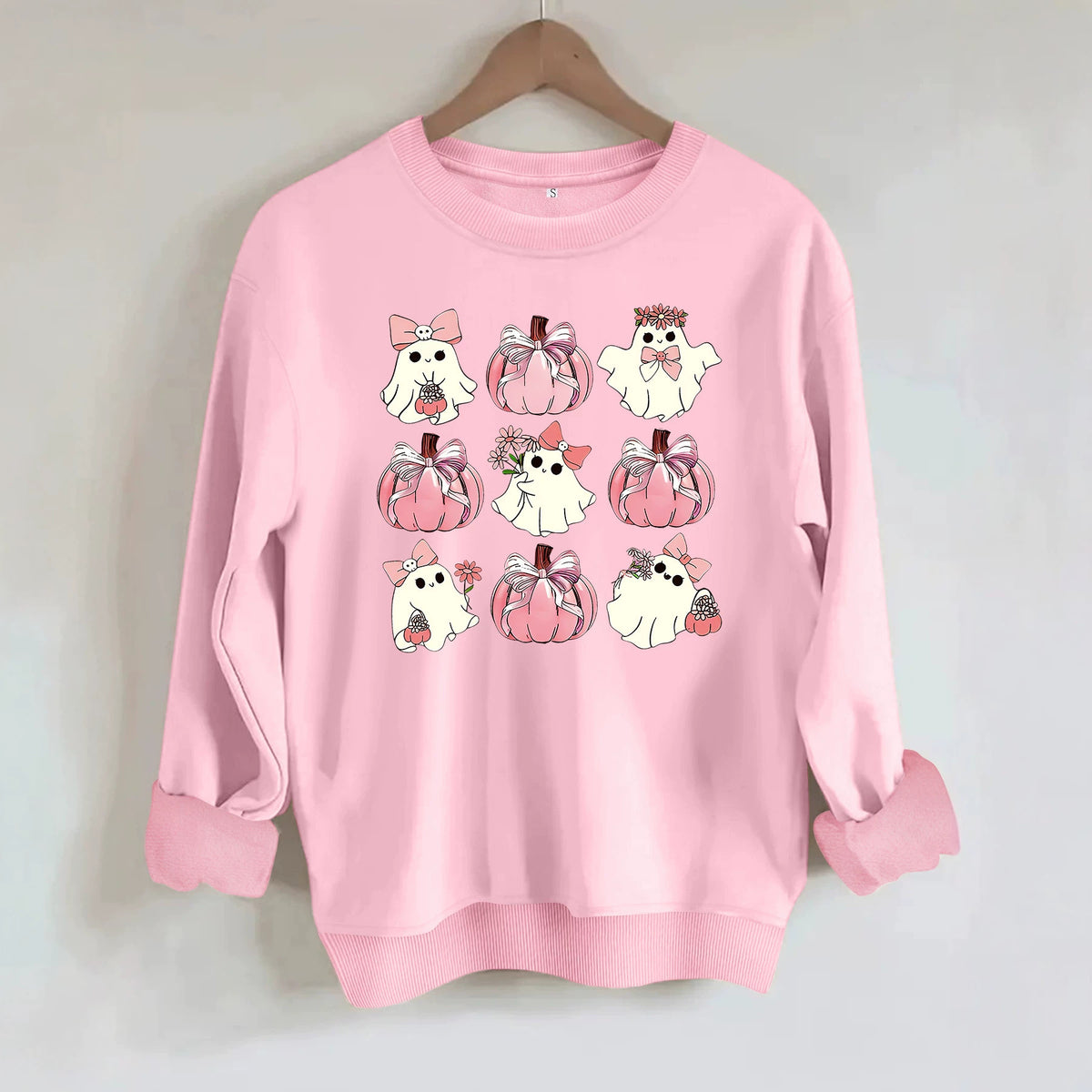 Ghost pumpkin print round neck fleece hoodie eprolo