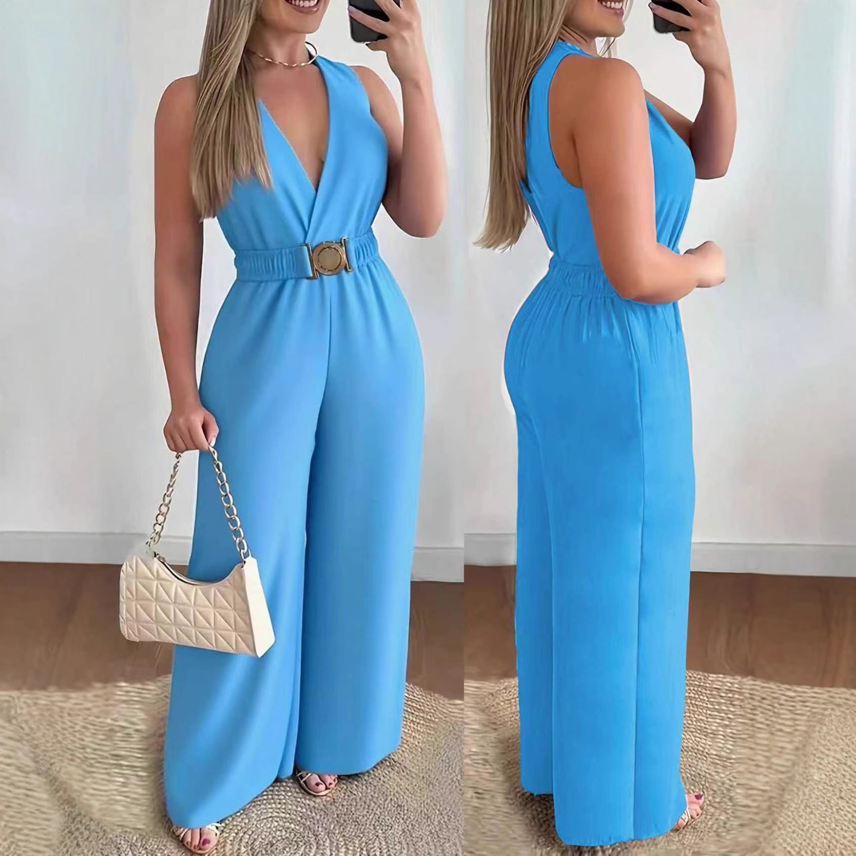 Jumpsuit Buckle Waist Pants