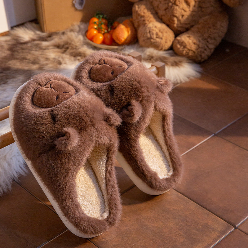 Capybara Cotton Slippers for Women Autumn Winter New Style Home Warm Lined Thick Sole Non-Slip Fuzzy Slippers for Men eprolo