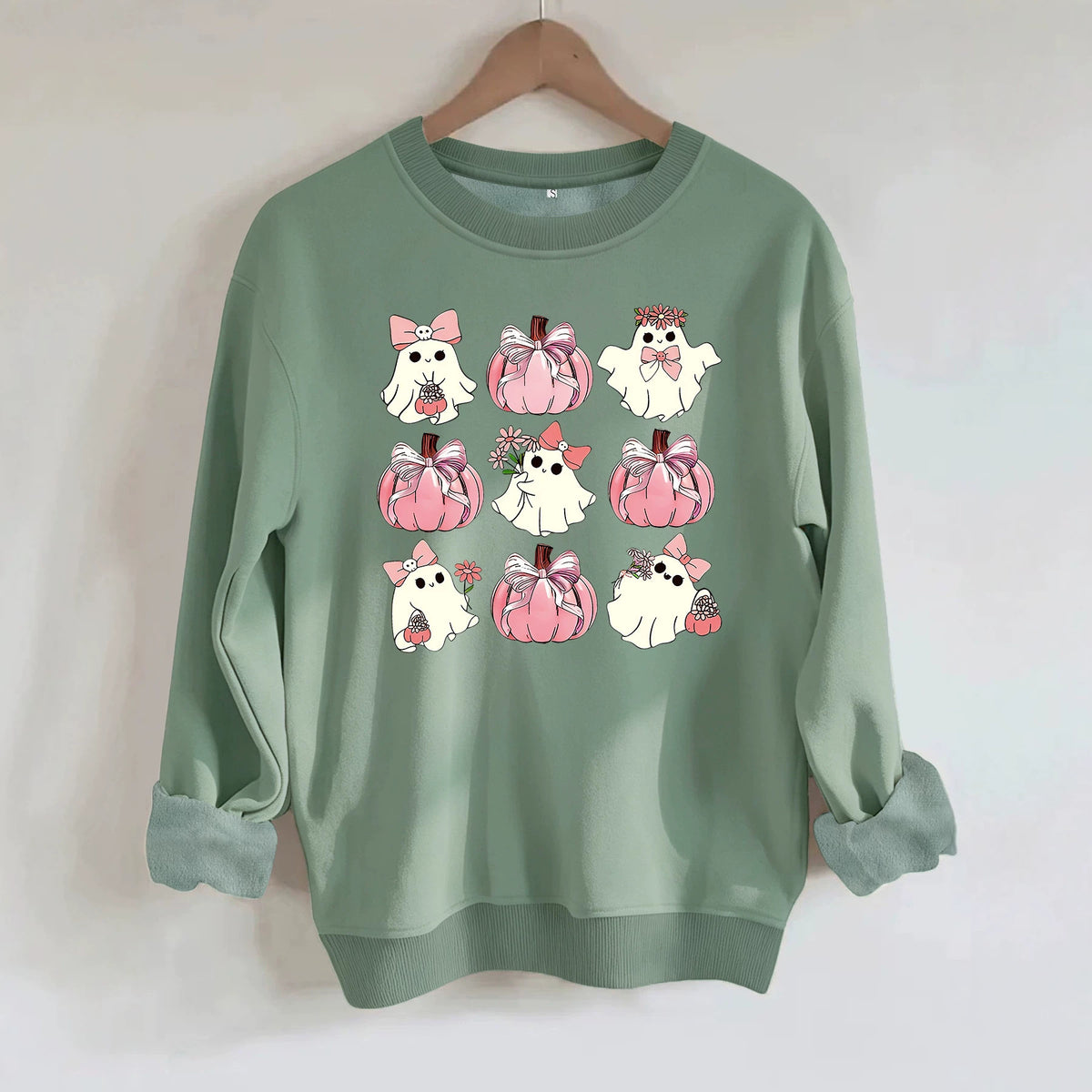 Ghost pumpkin print round neck fleece hoodie eprolo