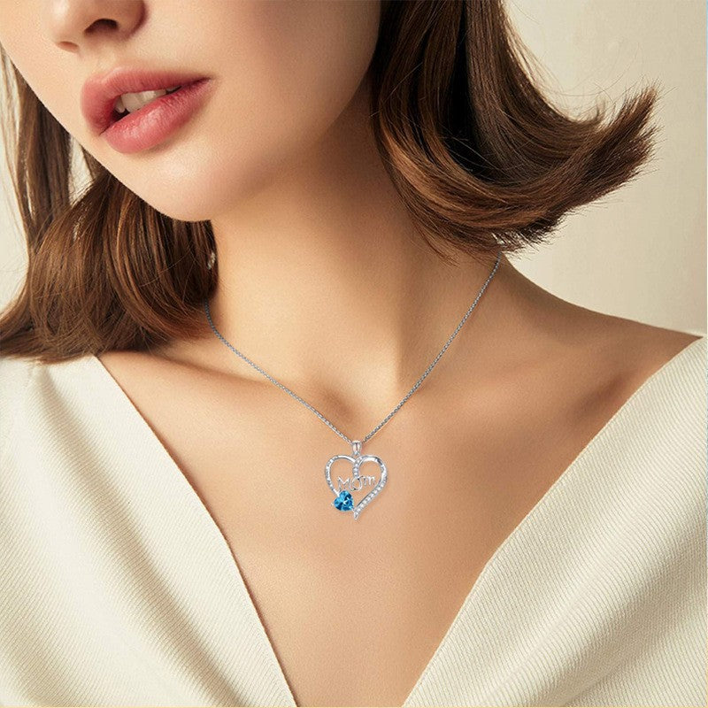 Heart-shaped Engraved Rhinestone Necklace for Mom eprolo