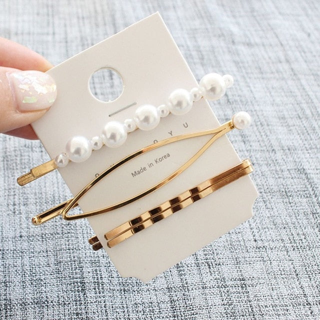 3Pcs/set Pearl Metal Gold Color Hair Clip Bobby Pin Barrette Hairband Hairpin Headdress for women girls Hair Accessories eprolo