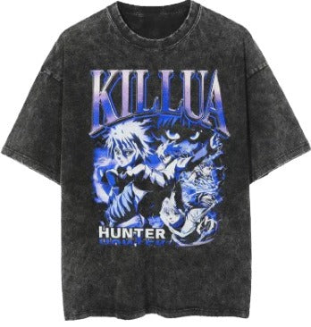 Men's Anime Cartoon Washed Old Men's Short sleeved T-shirt eprolo