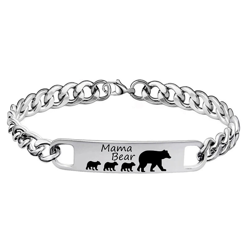 Customized 3-5 days Stainless steel Mama Bear Mother's Day gift engraved titanium steel bracelet eprolo