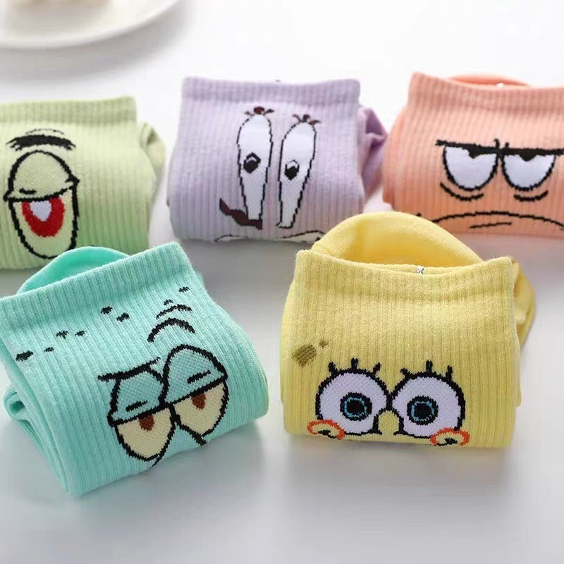 Colored cartoon long tube socks for autumn and winter SpongeBob SquarePants funny mid tube socks eprolo