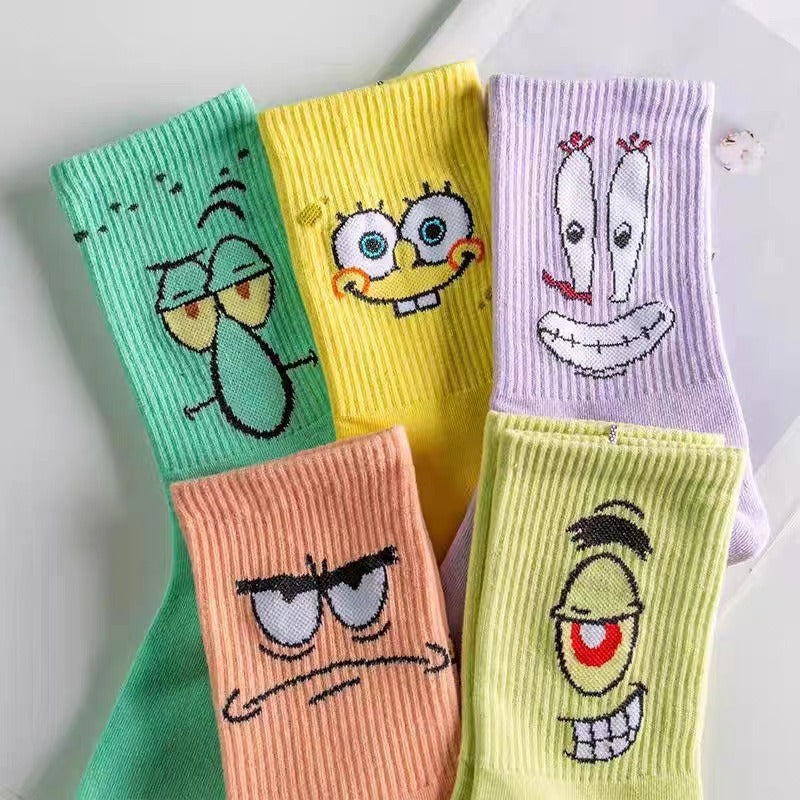 Colored cartoon long tube socks for autumn and winter SpongeBob SquarePants funny mid tube socks eprolo