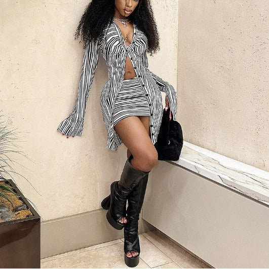 Sexy Striped 2-Piece bodycon