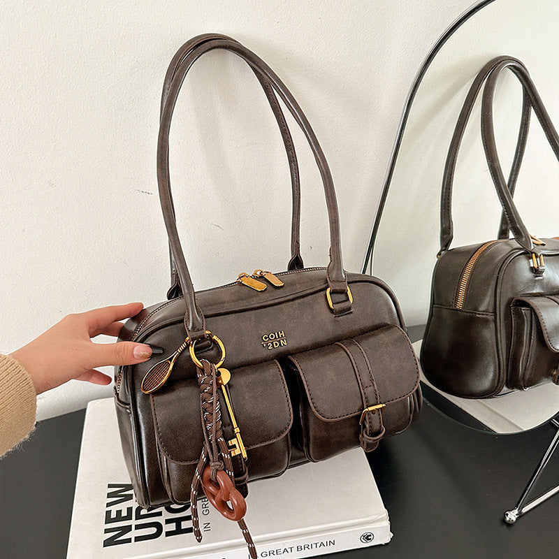 Korean-style Retro Shoulder Bag Fashion Trendy Casual Boston Bag Stylish Bowling Bag eprolo