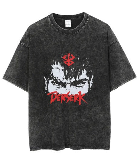 Men's Anime Cartoon Washed Old Men's Short sleeved T-shirt eprolo