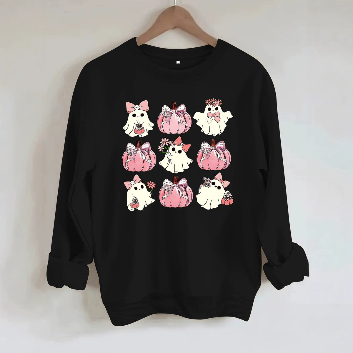 Ghost pumpkin print round neck fleece hoodie eprolo