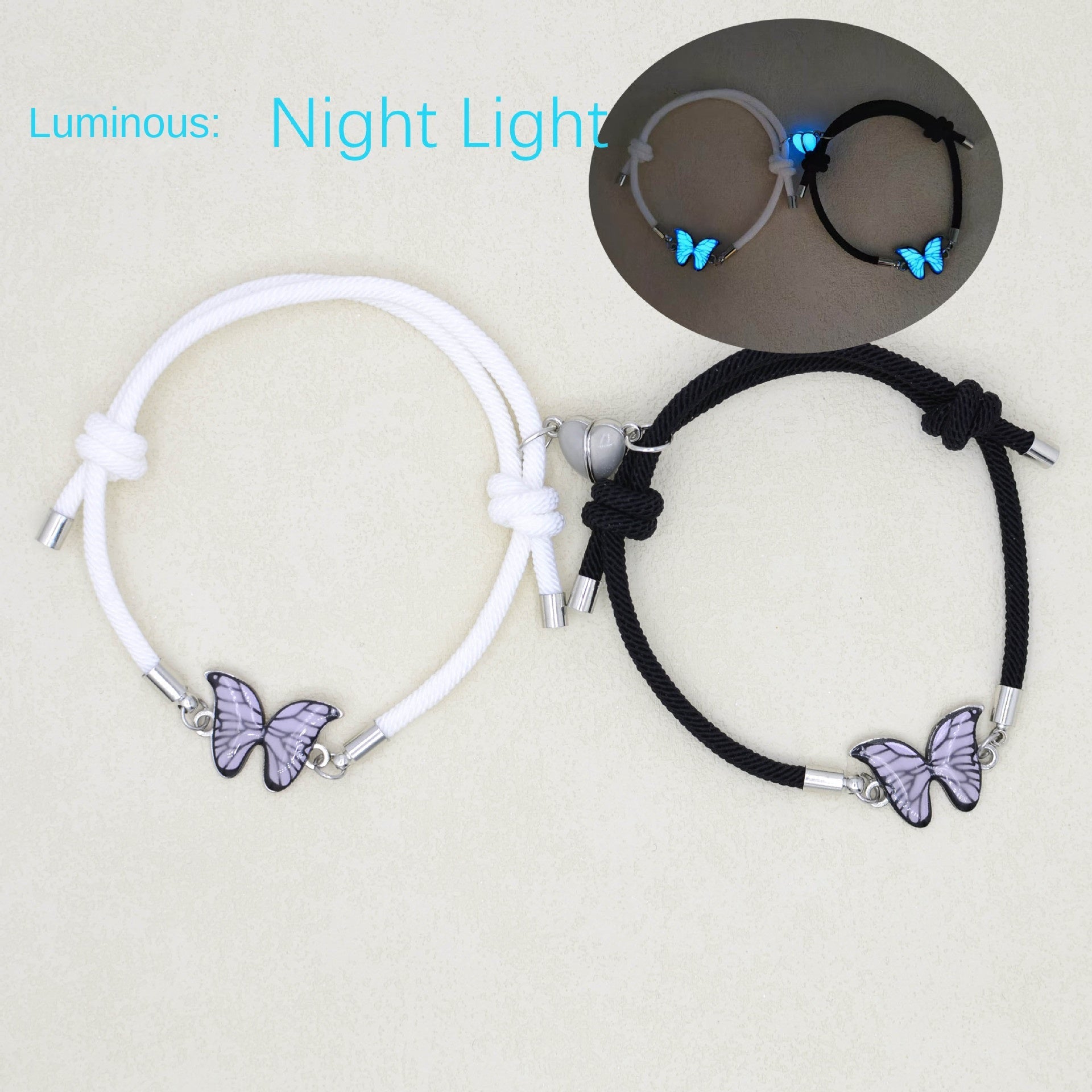 Couples Bracelets Night Light Butterfly Alloy Heart Magnetic Night Glow Handmade eprolo