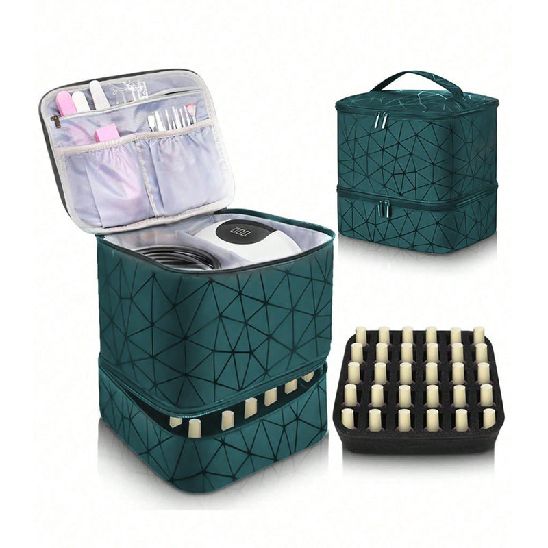 Portable 30-Compartment Nail Organizer Case with Polish & Oil Bags, All-in-One Manicure Tools & Cosmetic Storage Kit eprolo