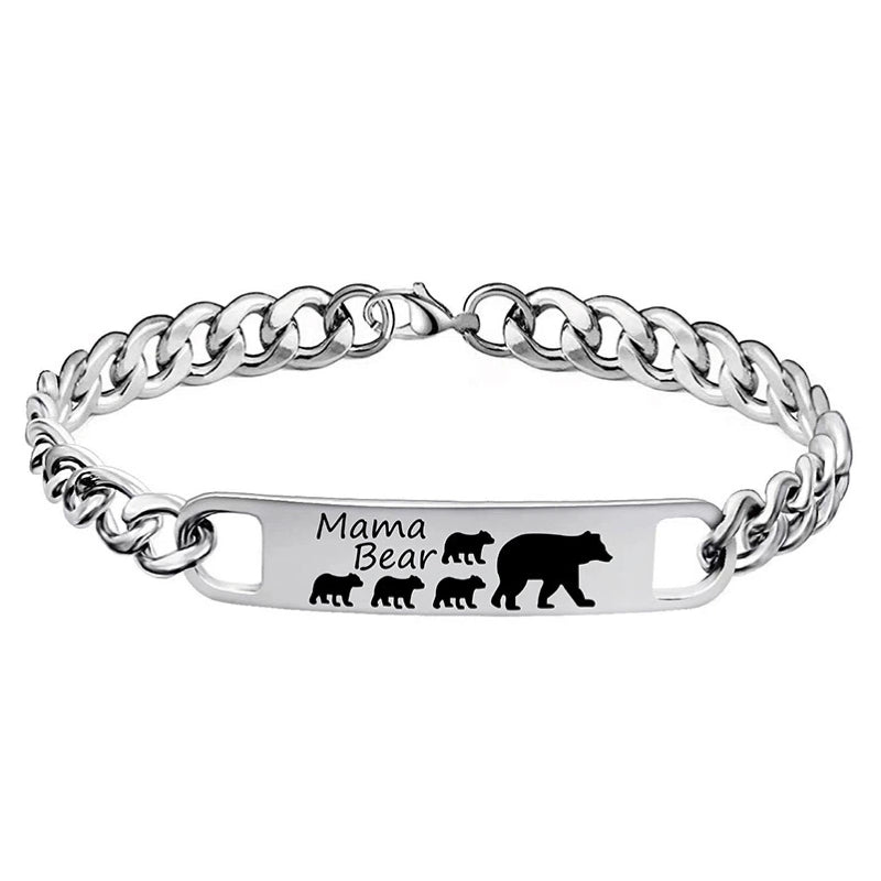 Customized 3-5 days Stainless steel Mama Bear Mother's Day gift engraved titanium steel bracelet eprolo