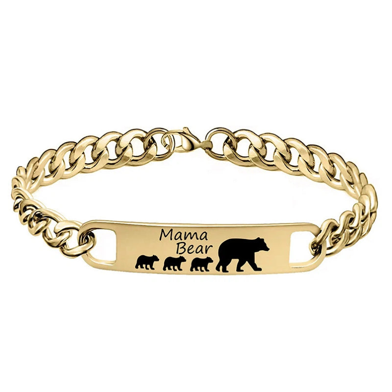 Customized 3-5 days Stainless steel Mama Bear Mother's Day gift engraved titanium steel bracelet eprolo