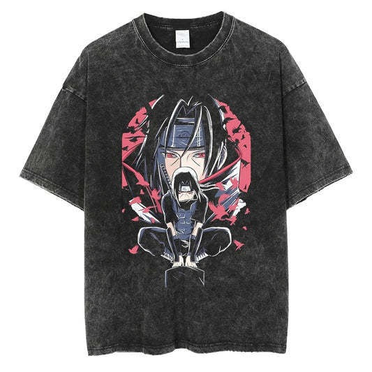 Men's Anime Cartoon Washed Old Men's Short sleeved T-shirt eprolo