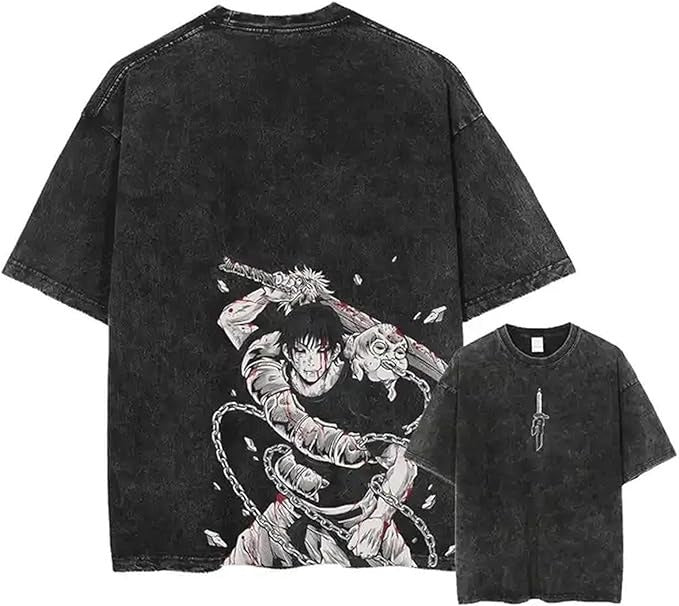 Men's Anime Cartoon Washed Old Men's Short sleeved T-shirt eprolo