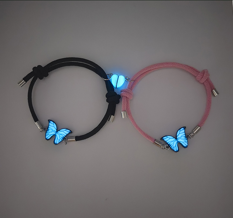 Couples Bracelets Night Light Butterfly Alloy Heart Magnetic Night Glow Handmade eprolo