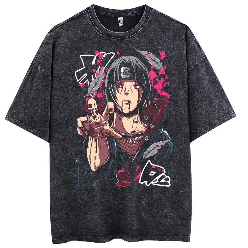 Anime Naruto print washed and distressed style T-shirt eprolo