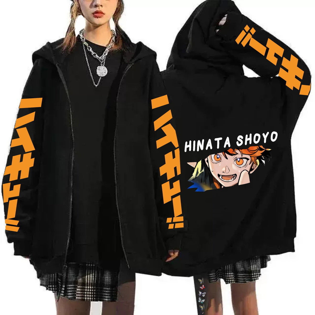 Anime Haikyuu Loose Fit Printed Zip-Up Hoodie for Men eprolo