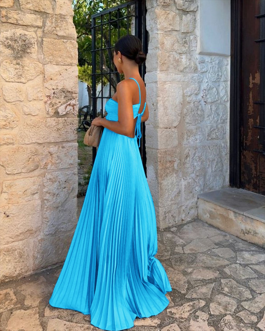 Ins Pleated Sleeveless Sling Dress Hollow High Waist Halter Robe Dresses For Evening Party Club Clothing Women Zee's Vibe Vault
