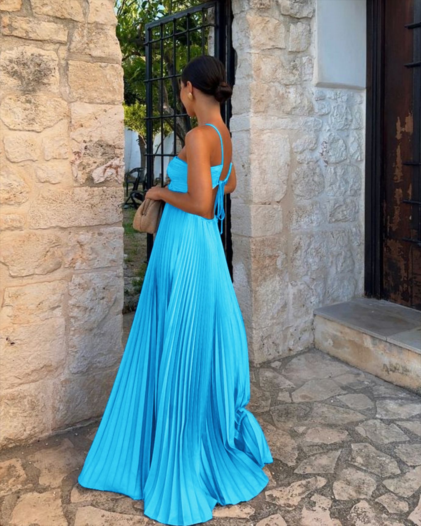 Ins Pleated Sleeveless Sling Dress Hollow High Waist Halter Robe Dresses For Evening Party Club Clothing Women Zee's Vibe Vault